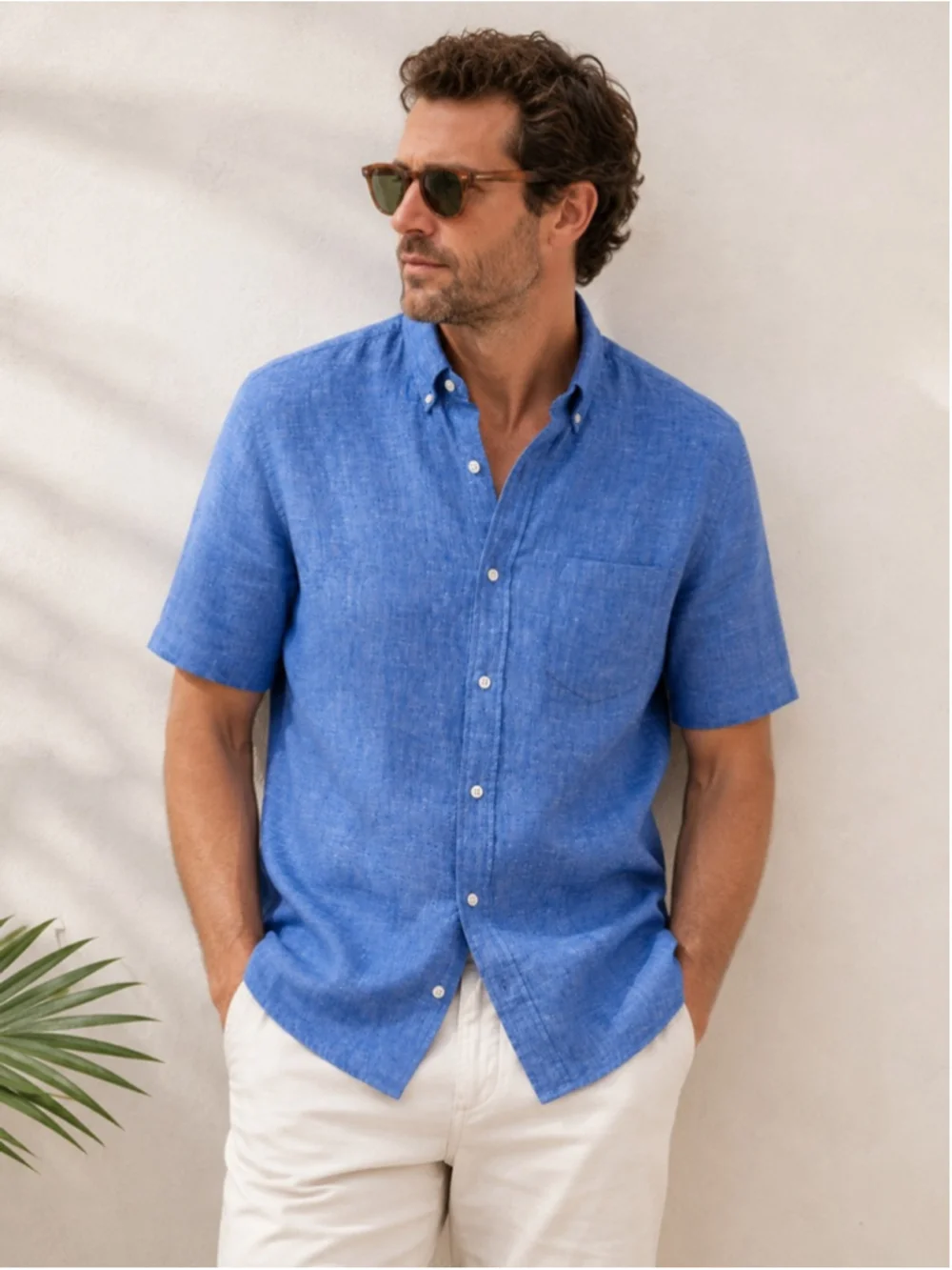 J.Crew 100% Linen Button Front Shirt Men’s XL Blue Short Sleeve Summer Casual